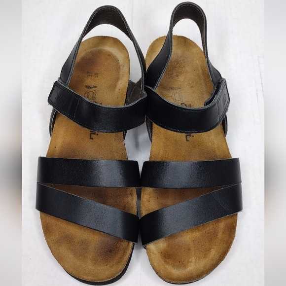 Naot Kayla Women\'s Black Leather Matte Strappy Platform Sandals Size 6